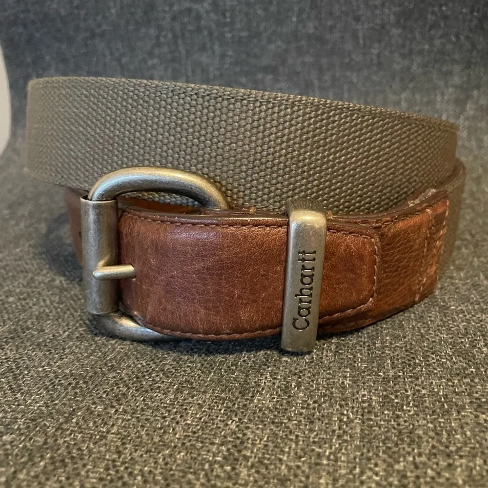 Carhartt Leather and Webbed Nylon Moss Green Belt 42